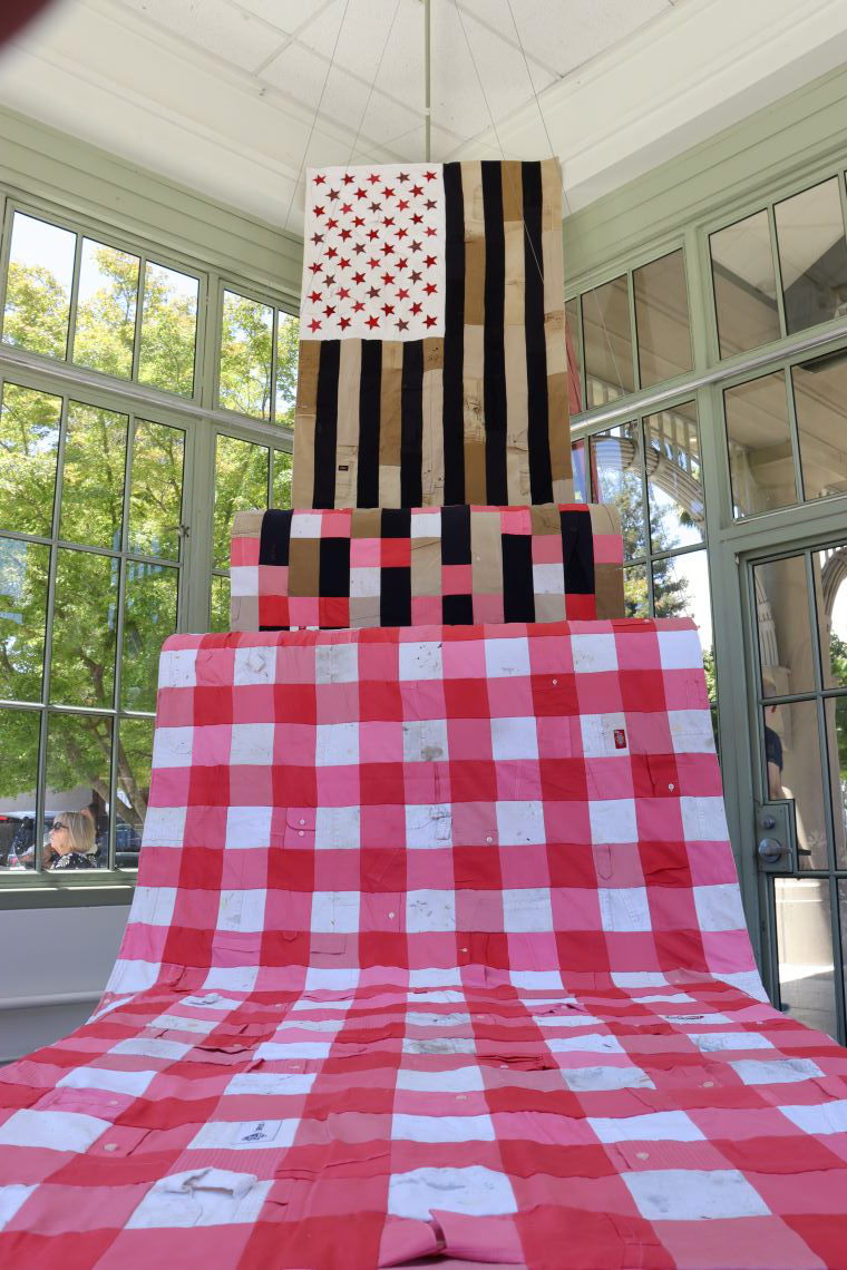 American flags made of uniforms