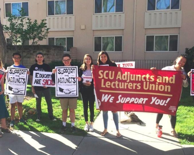 Students standing in solidarity with the SCU adjunct and lecturers union