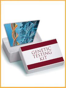 Genetic testing kit box with illustrated DNA strand image.