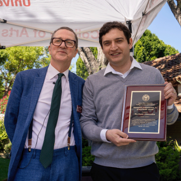 Dean Daniel Press and Bacha Lomsadze recipient of the  2023 Professor Joseph Bayma, S.J., Scholarship Award