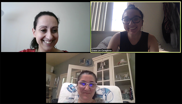 Three people in a video call with the title GLC Museo Meeting.