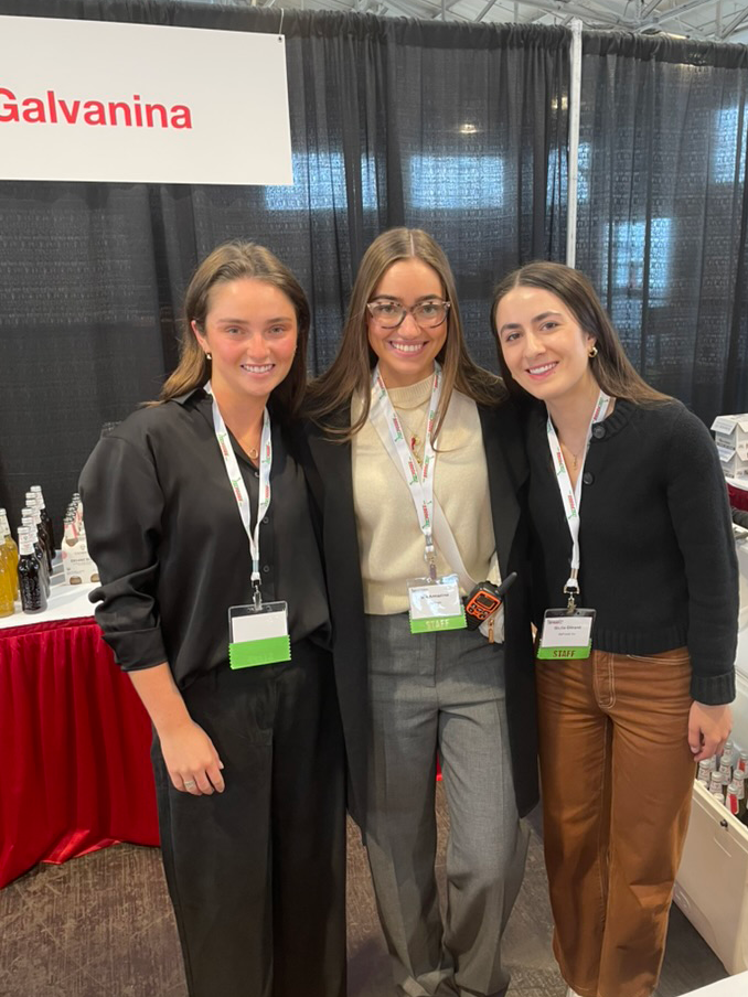 Left-Right: Kelly Perasso '26 Communication and Italian Studies Major,  Mia Armanino '26 SCU Management Major, Giulia Oltranti (Italfoods)