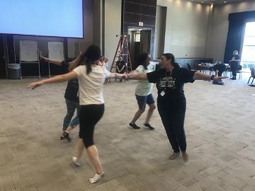 People dancing in a room, labeled Physics of Dance 2019.