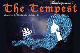 Poster for Shakespeare's The Tempest featuring a ship and a magical figure.