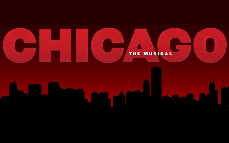 Chicago skyline silhouette with red background and 'CHICAGO' in bold letters.