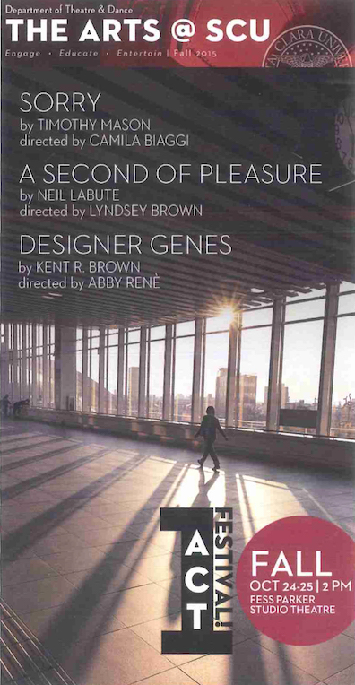 The Arts Block Fall One Acts 2015 poster with play titles and show dates.