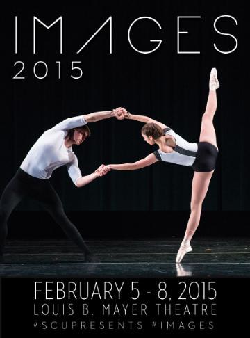 Ballet dancers performing; text reads, Images 2015, February 5-8, Lied Center.