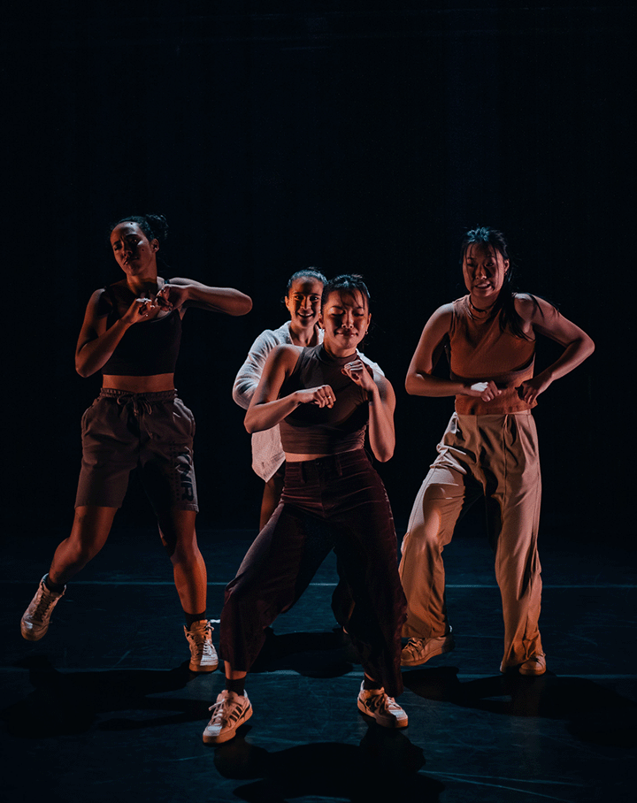  4 female dancers in hip hop outfits, credit Noah Soo-Hoo