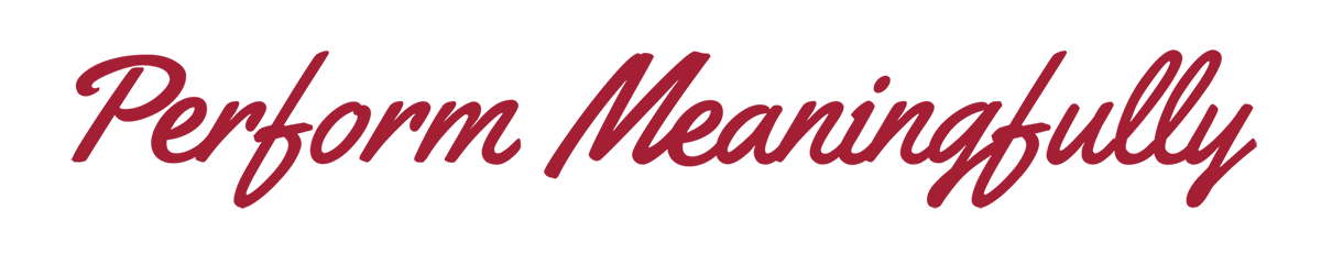 Perform Meaningfully logo in maroon text