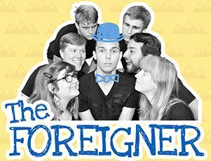 Group of people looking at a man; text reads The Foreigner.