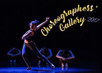 Dancer performing with Choreographers' Gallery 2017C in yellow text.