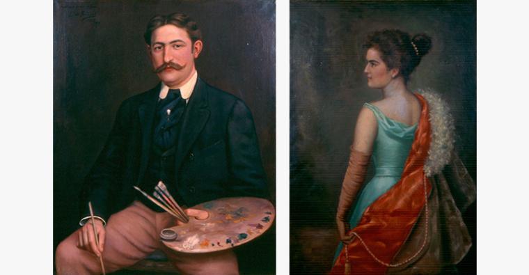 Left: Self-Portrait painted by Ernest de Saisset. Right: Portrait of Isabel de Saisset, painted by her brother, Ernest de Saisset.