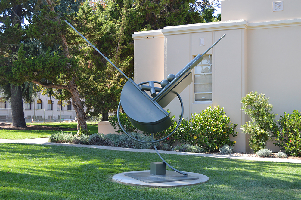 Fletcher Benton's monumental sculpture Going Around the Corner with X.