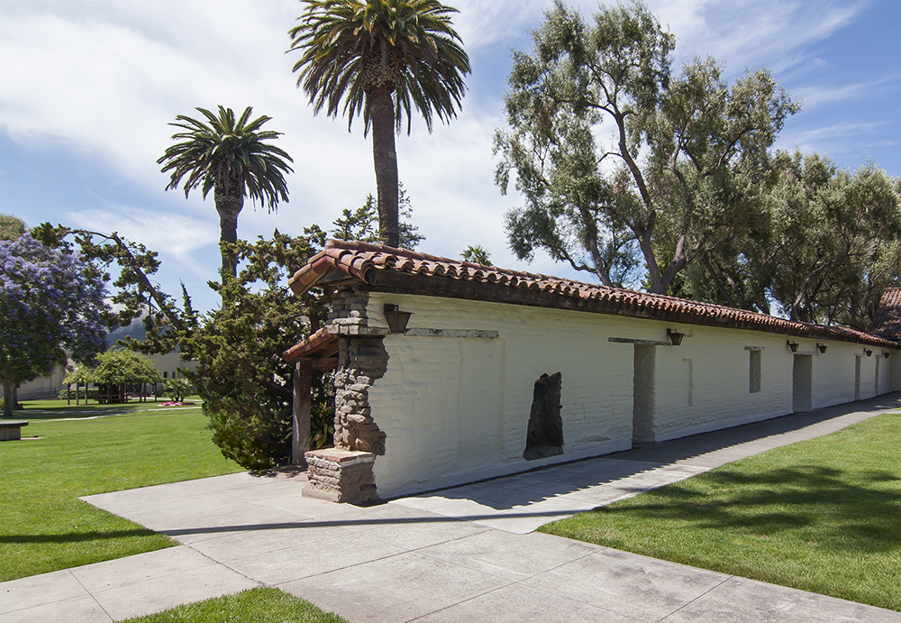 View of old Adobe Wall with exposed adobe bricks.