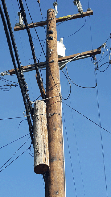 Utility pole with Peg tied by rope, San Jose, CA