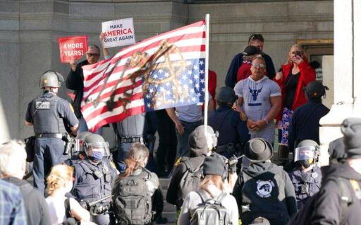 Group of protesters opposing the outcome of the 2020 election