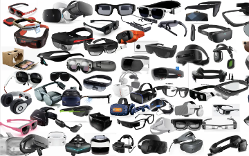 A display of different types of VR Goggles. 