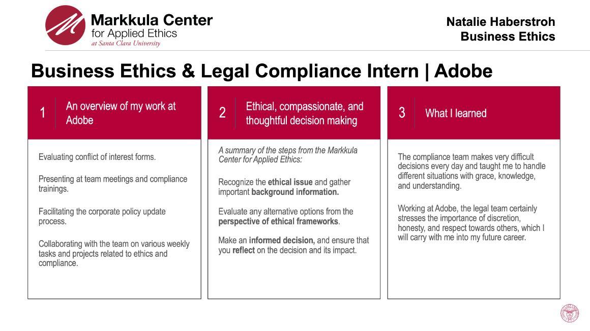 Business Ethics & Legal Compliance major tasks chart with three main sections: compliance, training, and collaboration
