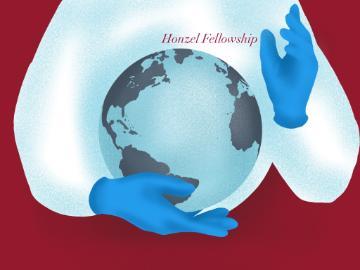 A healthcare worker holding a globe. Image by Jessie Jiang '24. 