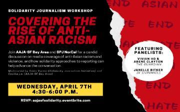 Covering the Rise of Anti-Asian Racism event details with date, time, and webinar registration link.