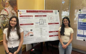 Hannah Hamawi ‘27, and Mahi Shah ‘28, presenting their project at the SCU Sustainability and Environmental Justice Student Research Symposium on March 11, 2025. 