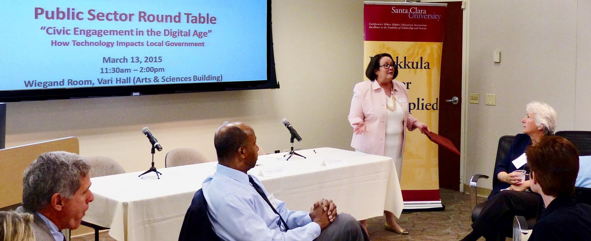 Hana Callaghan welcomes participants to the Public Sector Roundtable.