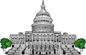 Drawing of US Capitol building with trees on both sides.