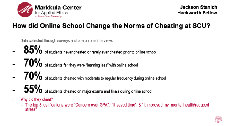 Jackson Stanich examines the prevalence of online cheating during COVID-19 pandemic at Santa Clara University