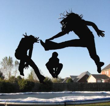 Oh the adventure... Silhouettes of three children jumping on a trampoline by Lauren Manning, used with permission under CC-BY 2.0 DEED.