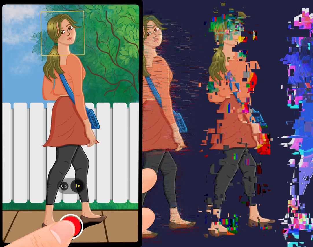 image of woman turning more pixilated