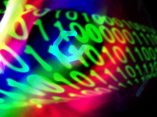 Colorful binary code representing cybersecurity.