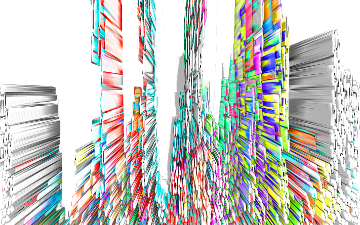 Sharp colorful lines resembling cyberspace formed as an outline of a cityscape. 