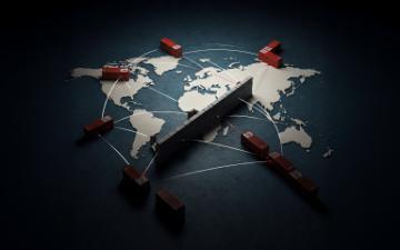 A visual representation of the global trade with shipping containers symbolizing commerce among countries like China, the United States and Europe. By SuperImages via AdobeStock.