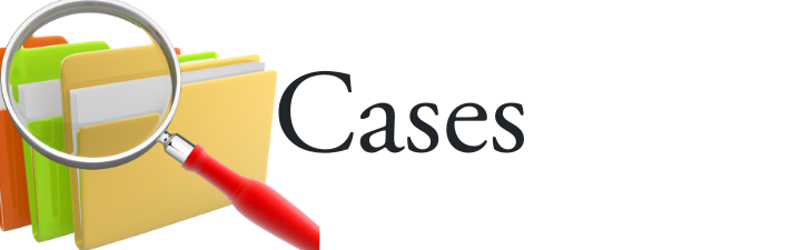 file folders being examined through a magnifying glass overlaid with the word Cases. 