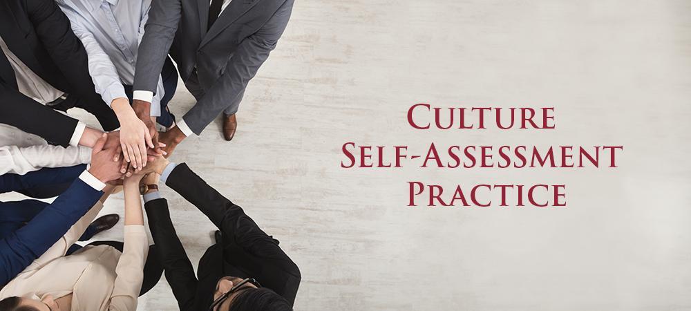 Hands in a circle with text 'Culture Self-Assessment Practice'.