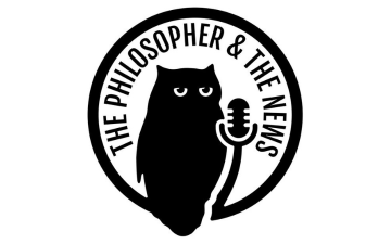 The Philosopher & the News logo with an owl and a microphone.