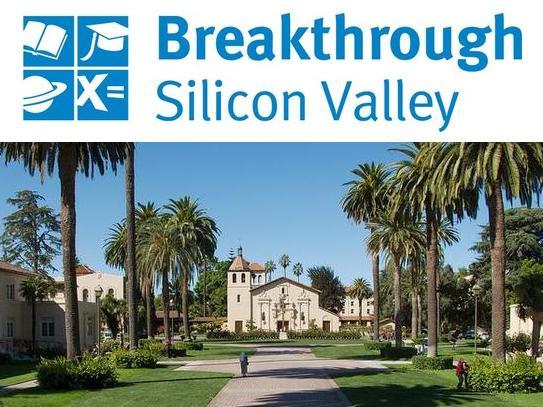 Breakthrough Silicon Valley logo above a building and palm trees.