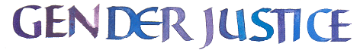 Text GENDER JUSTICE in blue, purple, and pink gradient.