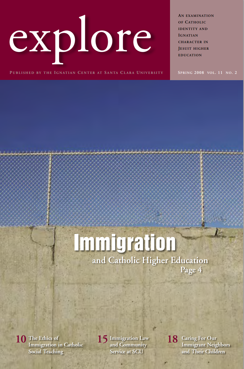 Cover of explore magazine, Spring 2008, featuring an article titled Immigration.