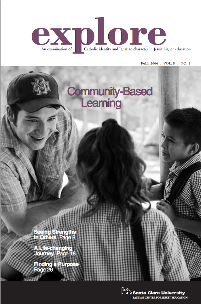 Magazine cover titled explore Fall 2004, featuring people having a conversation.