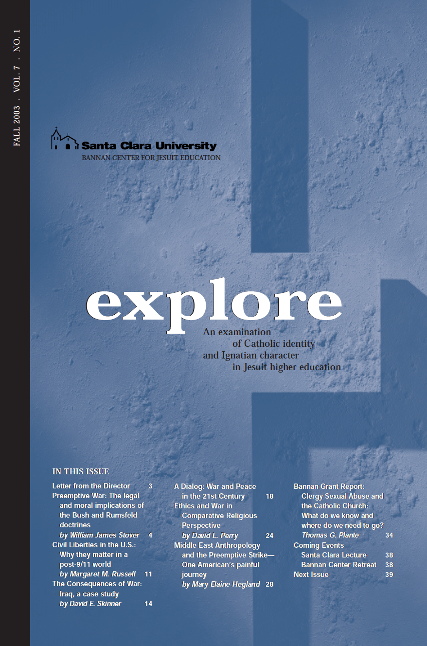 Fall 2003 cover titled 'explore' with blue background and multiple text sections.