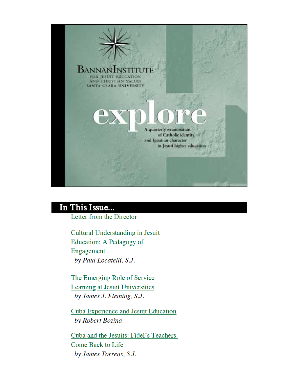 Image of a document titled Spring 1999 with a list of contents.