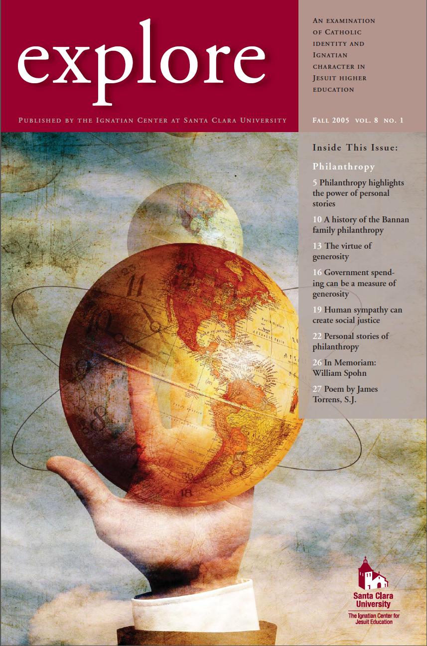 Magazine cover titled explore Fall 2005 featuring a hand holding a globe.