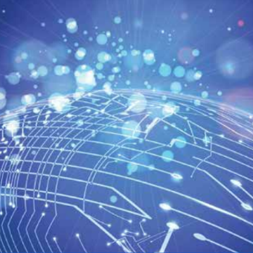 Abstract digital network with blue and white glowing nodes and lines. image link to story