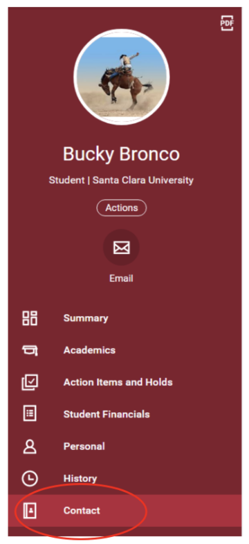 Workday profile menu for students