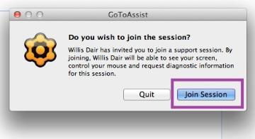 Mac Join Session dialog box with a Join Session button.