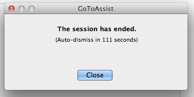 Alert box with message The session ended. Please check the client. and an OK button.