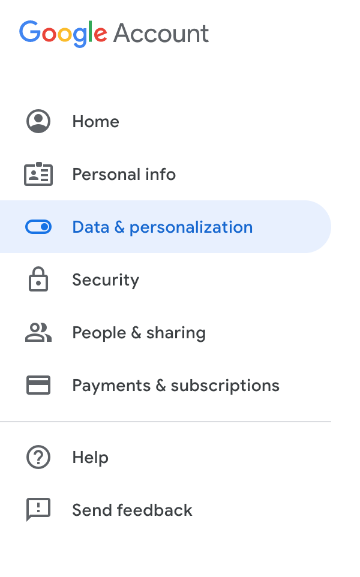 Google My Account menu with options, including 'Control your content' highlighted.