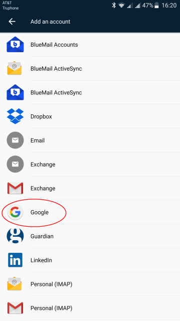 Screenshot click Google account option