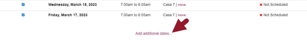 Two calendar date selectors labeled Middleware Add Dates highlighted in blue and red.